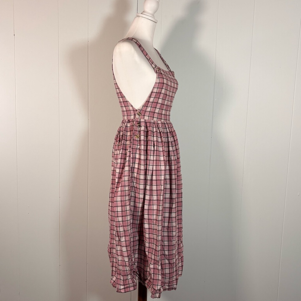 90s Plaid Pink Pinafore Dress Women’s S Cotton Sleeveless Midi Prairie Cottage‎ - Picture 6 of 11